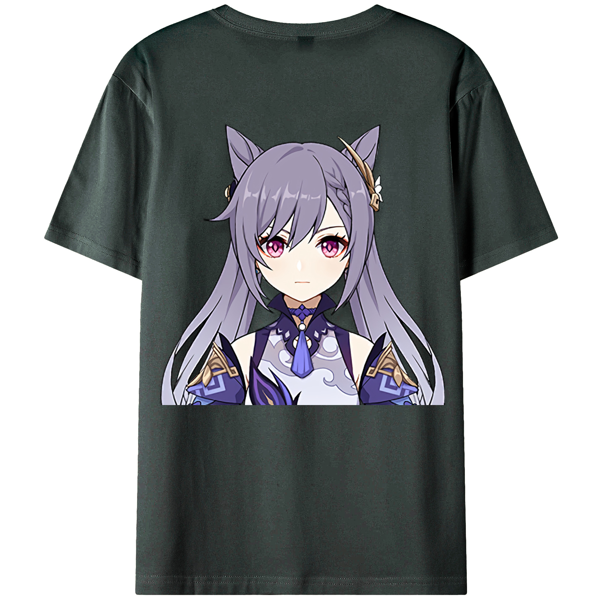 げんし神 刻晴 こくせい genshin Kokusei 綿100％ メンズ半袖Tシャツ（バックプリント） 通気性